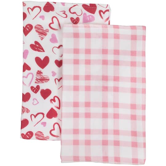 Plaid & Hearts Valentine's Day Kitchen Tea Towels Set By Northlight in Pink/Red | 26" x 16" | Michaels®